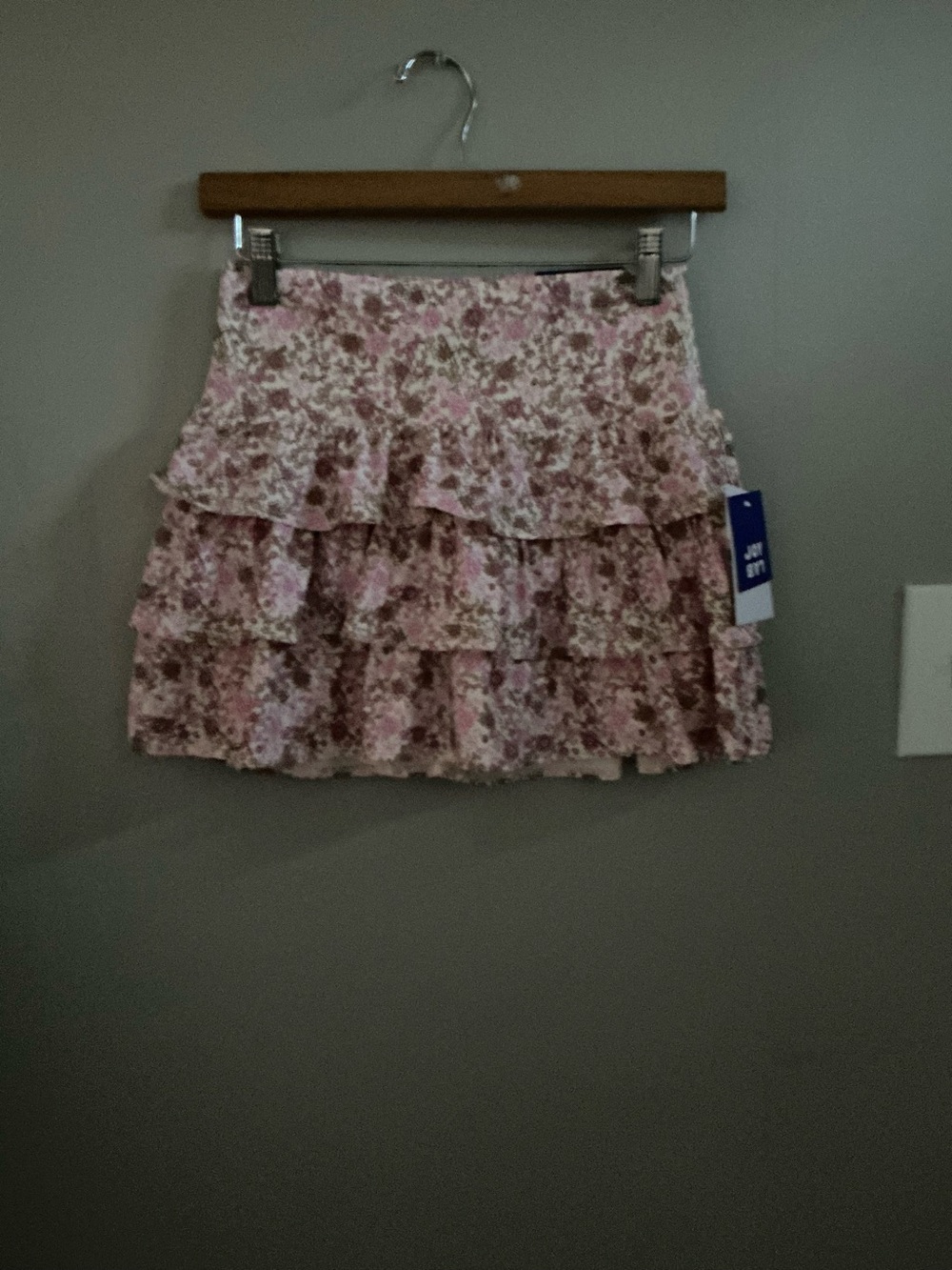 Women’s High Rise Floral Ruffle Mini Skort   Pink /Brown.  S - Picture 6 of 10